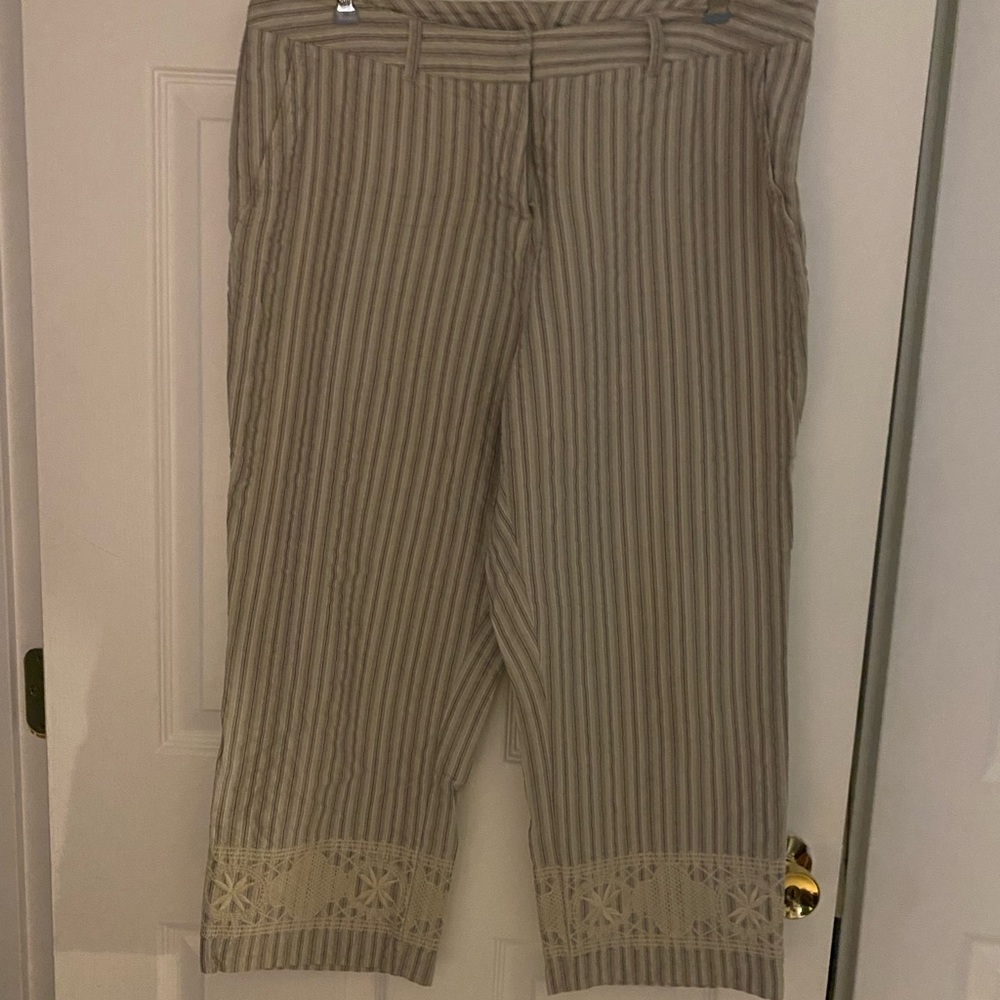 J. Jill Tan Striped Crop Pants